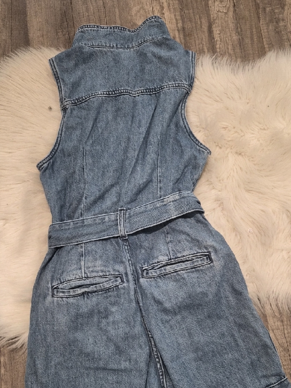 Universal Thread Light Blue Sleeveless Denim Jumpsuit with Belt - Picture 5 of 5